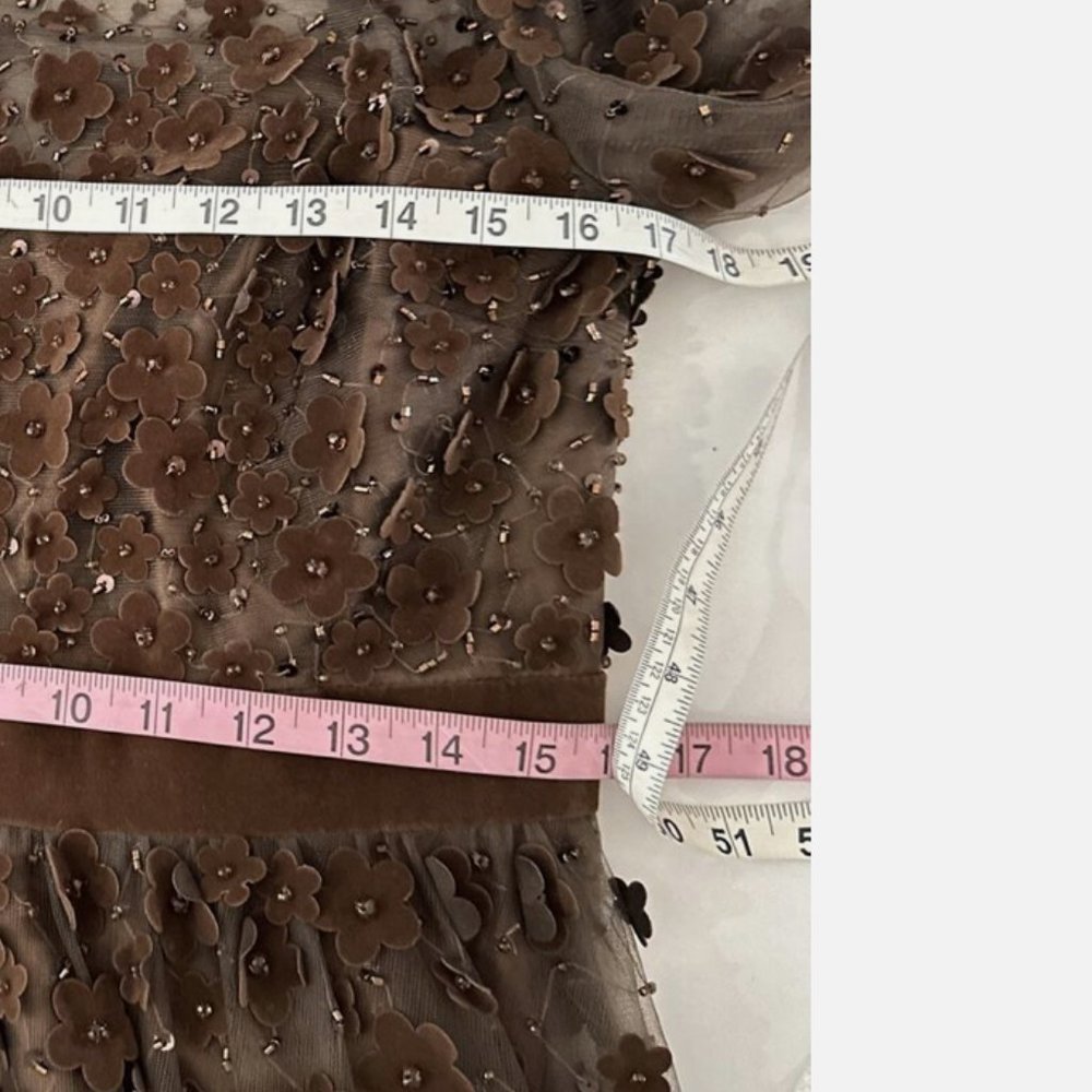 NWT Mac Duggal [ 10 ] Floral High Neck Long Sleeve Fit Flare Dress‎ Coffee Brown - Picture 15 of 15